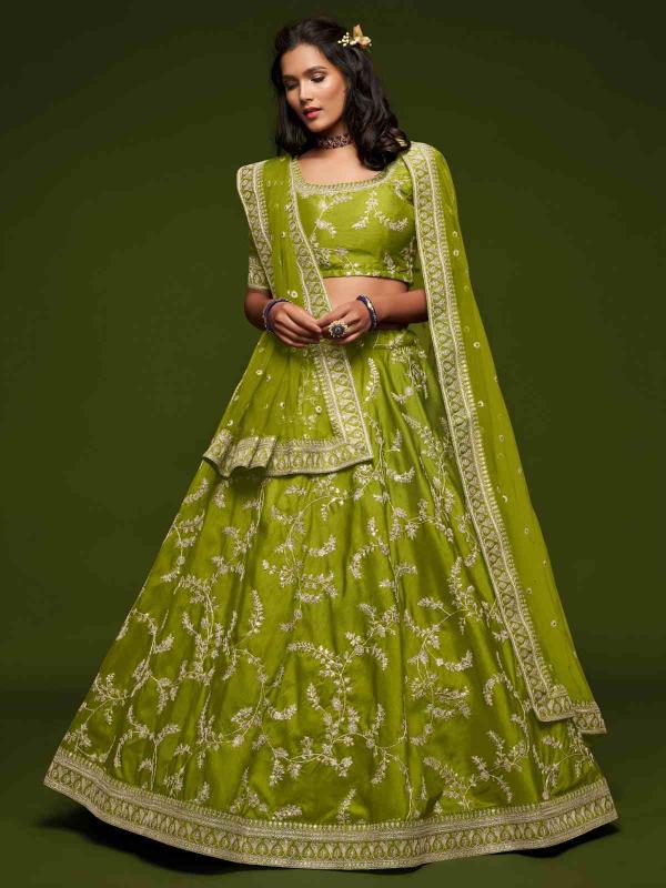The modern vibes vol 1 Art Silk Neon Green Designer lehenga choli wholesale Surat